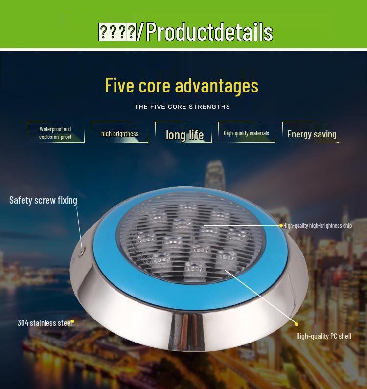 LED Waterproof Pool & Pond Underwater Spotlight, Colorful 12V/24V Fountain Wall Light for Outdoor Use