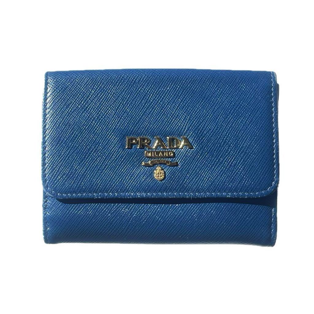 Used PRADA Saffiano Leather Bi-fold Wallet Blue