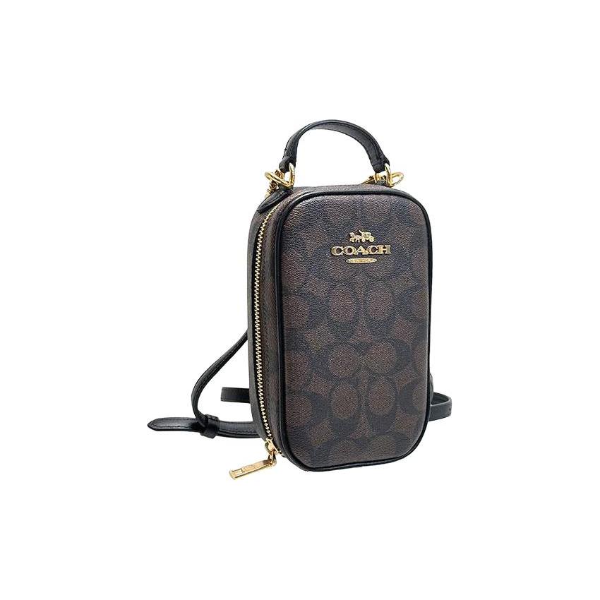 New COACH Eva Artificial Leather Cell Phone Pouch, Handbag, Shoulder Bag, Crossbody Bag Mini Women's Brown & Black CC872-IMAA8