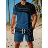 Men's O Neck Short Sleeved Shorts Set Summer Fashion Casual Sports Sets 3D Stripe Printed 2-piece Set