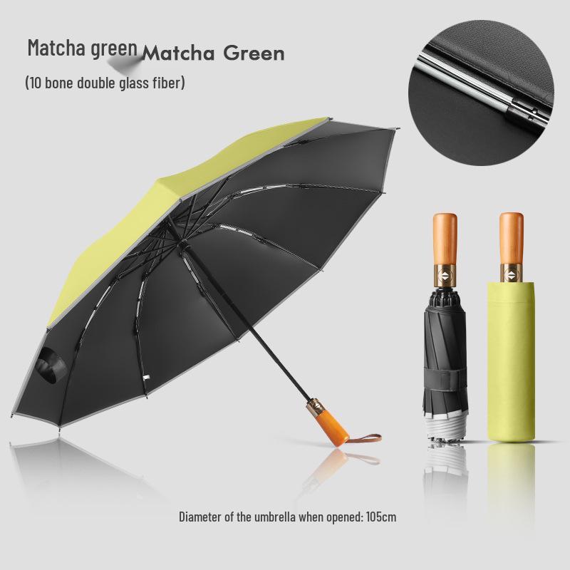 Automatic Windproof Umbrella: UV Protection, Large Folding Design, Wooden Handle for Sun and Rain