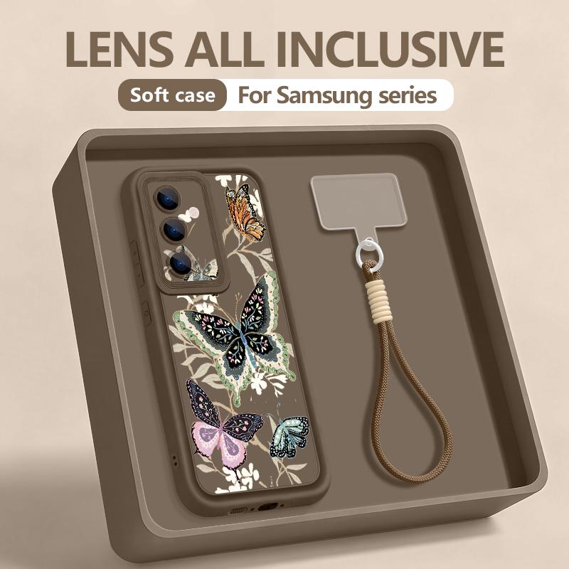 Wrist Lanyard Case For Samsung Galaxy S26 S24 S25 Ultra S23 S25 FE A57 A17 A37 A56 A16 A55 A54 A15 A25 Dreamy Butterfly Cover