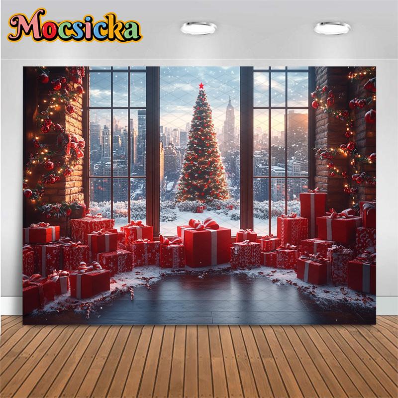 Mocsicka Photography Background Christmas Tree Home Gifts Party Decorations Child Family Holiday  Studio Backdrop Photocall