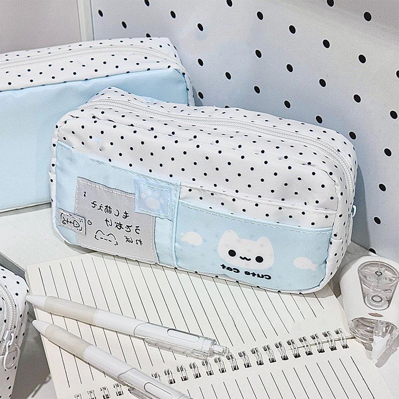

Cartoon Cute Polka Dot Cat Pencil Case Large Capacity Multi-Layer Stationery Bag Pencil Bags Student Stationery School Supplies