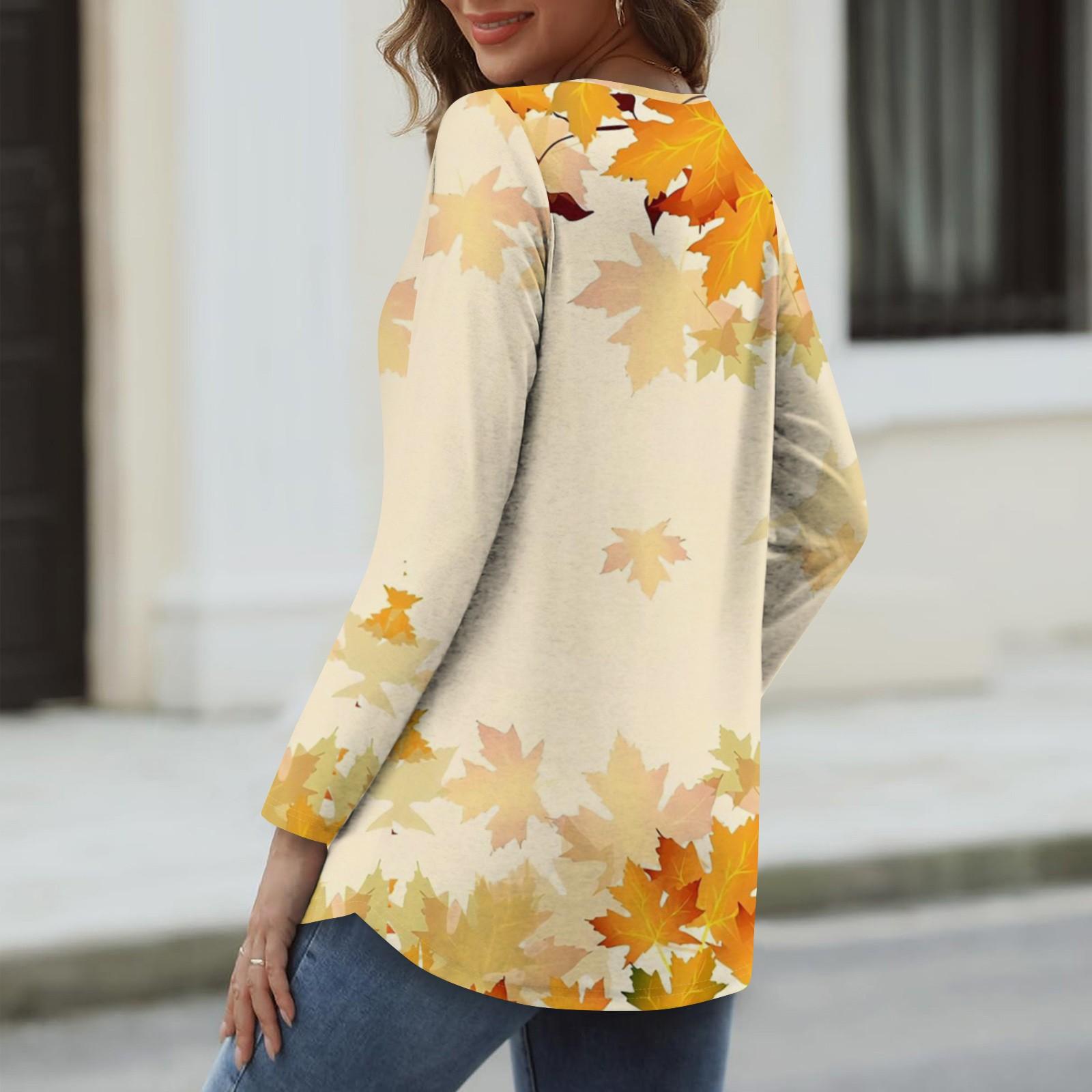 

Женская футболка с v-образным вырезом и длинными рукавами в стиле ретро с цветочным принтом XXXL оранжевый