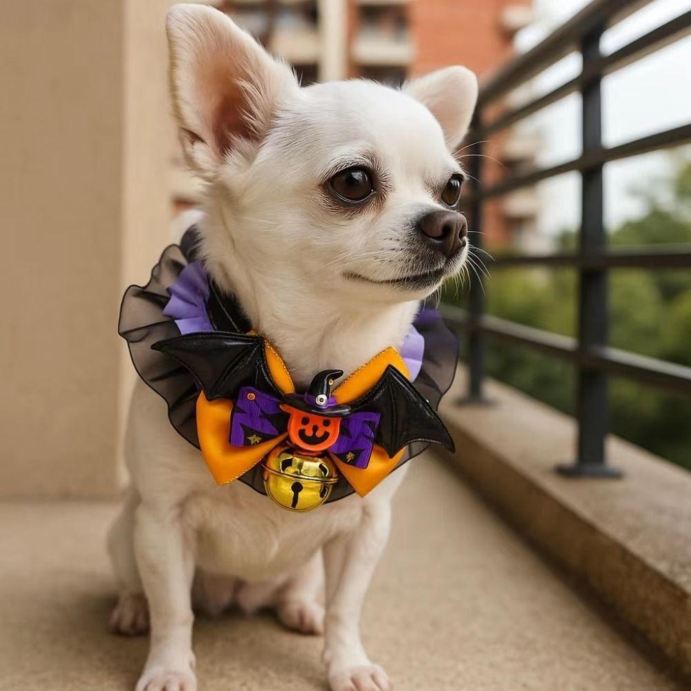 Adjustable Halloween Pet Collar With Bell Dog Pumpkin Collar Durable Pet Bow Tie For Dogs