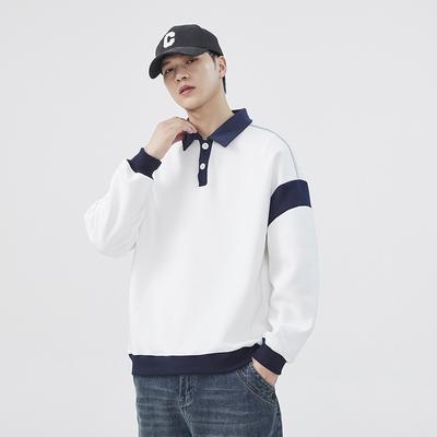 Lapel Sweatshirt Men's Spring and Autumn Fashion Brand American Loose Shoulder Polo Shirt Teenagers Trendy Handsome Long-sleeved Top