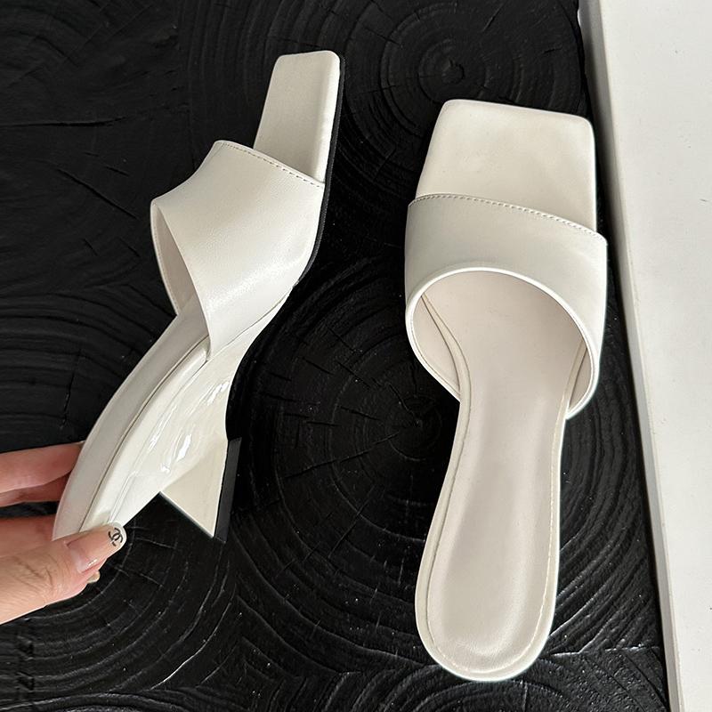 Liyke  New White Pink Strange Wedges Slippers Women Wide Band High Heels Shoes Comfortable PU Leather Slides Sandals Pumps