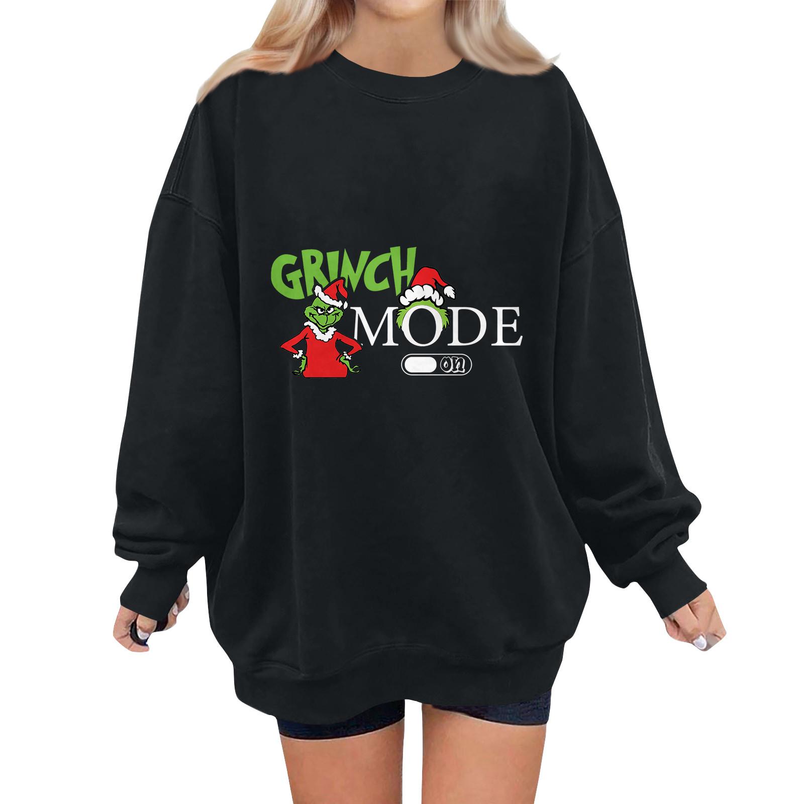 

Жіноча модна повсякденна блуза-пуловер з принтом і круглим вирізом з довгими рукавами S чорний