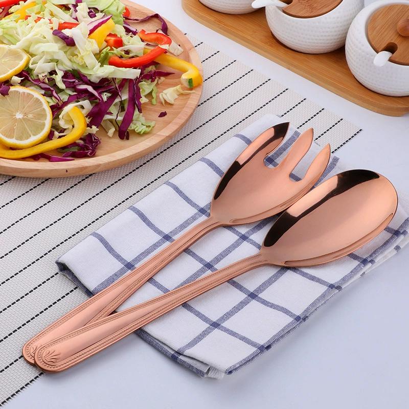 2Pcs Large Salad Spoon Fork Set Stainless Steel Western-style Cutlery Salad Pasta Food Server Home Kitchen Restaurant Tableware