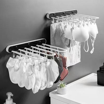 Étagère à chaussettes pliable pour salle de bain, organiseur de sous-vêtements, porte-serviettes à 24 clips, barre de douche murale, séchage de chaussettes et soutien-gorge