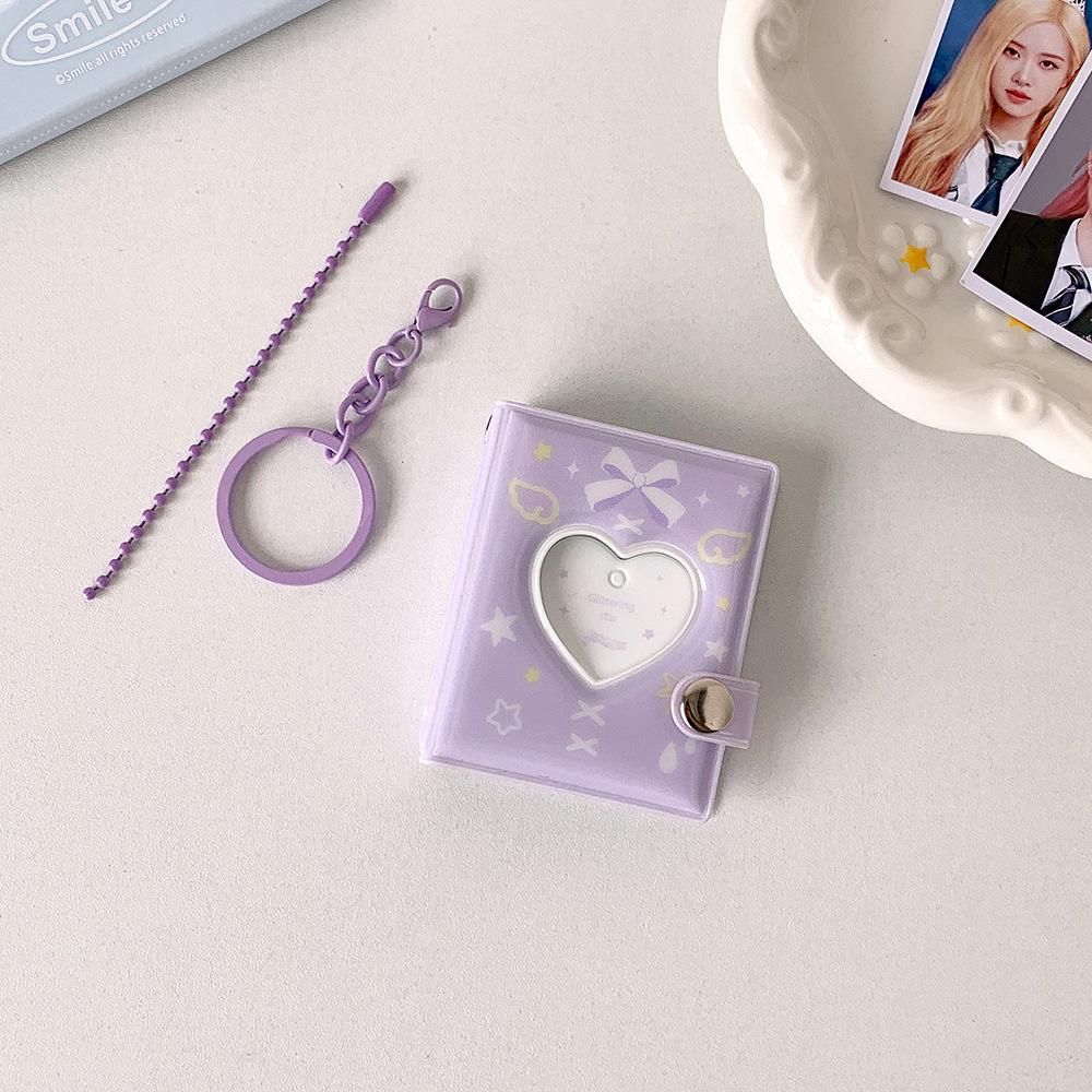Hisocute Mini 2 Inch Keychain Pendant Photo Album Girl Love Big Head Sticker Storage Album ID Photo Card Album