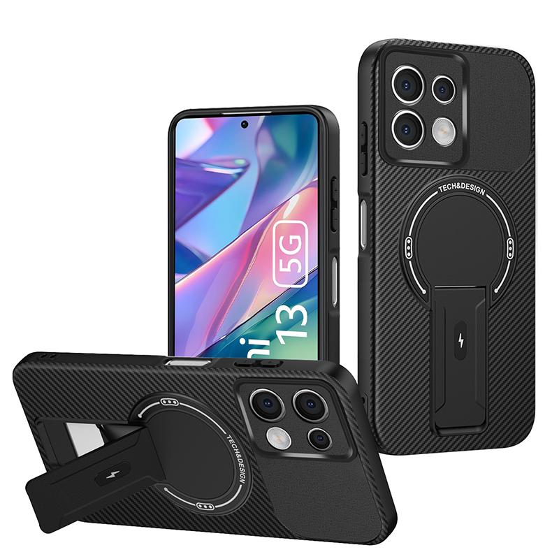 Luxury Black Carbon Fiber Anti Drop Case For Note 13 Note 14 Pro Plus Folding Stand Soft Magnetic Cover Note 13 Pro Case Note 14