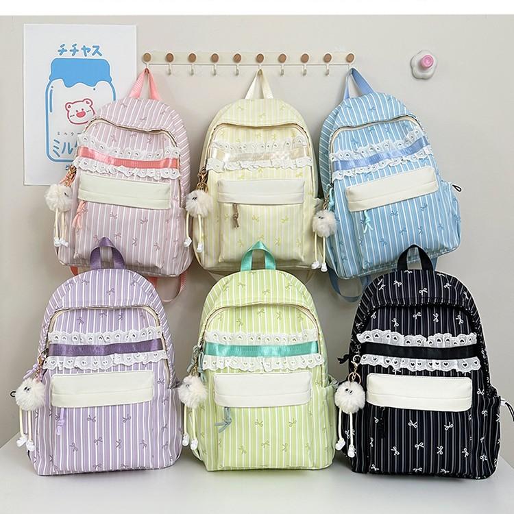 Schoolbag Korean Casual Striped School Bag Female Junior High School Student Large Capacity Class Commuter Travel Versatile Backpack