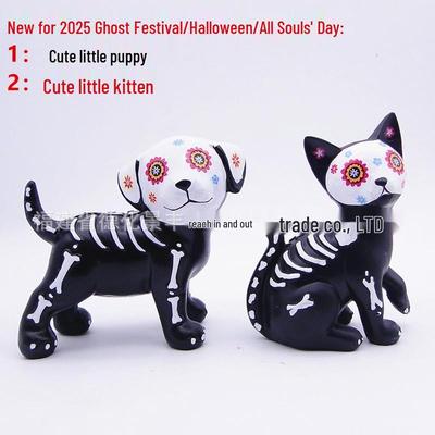 Large Halloween Resin Crafts: Cute Kitten & Dog Figurines for Day of the Dead