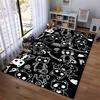 Black Cartoon Cat Pattern Carpet with Skeletons Wings Fish Bones and Meow Symbol Suitable for use as an anti-slip for room and bedroom sofas
