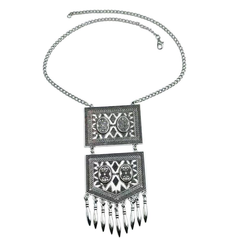 Retro Ethnic Kazakh Triangle Tassel Jewelry Set: Earrings & Necklace