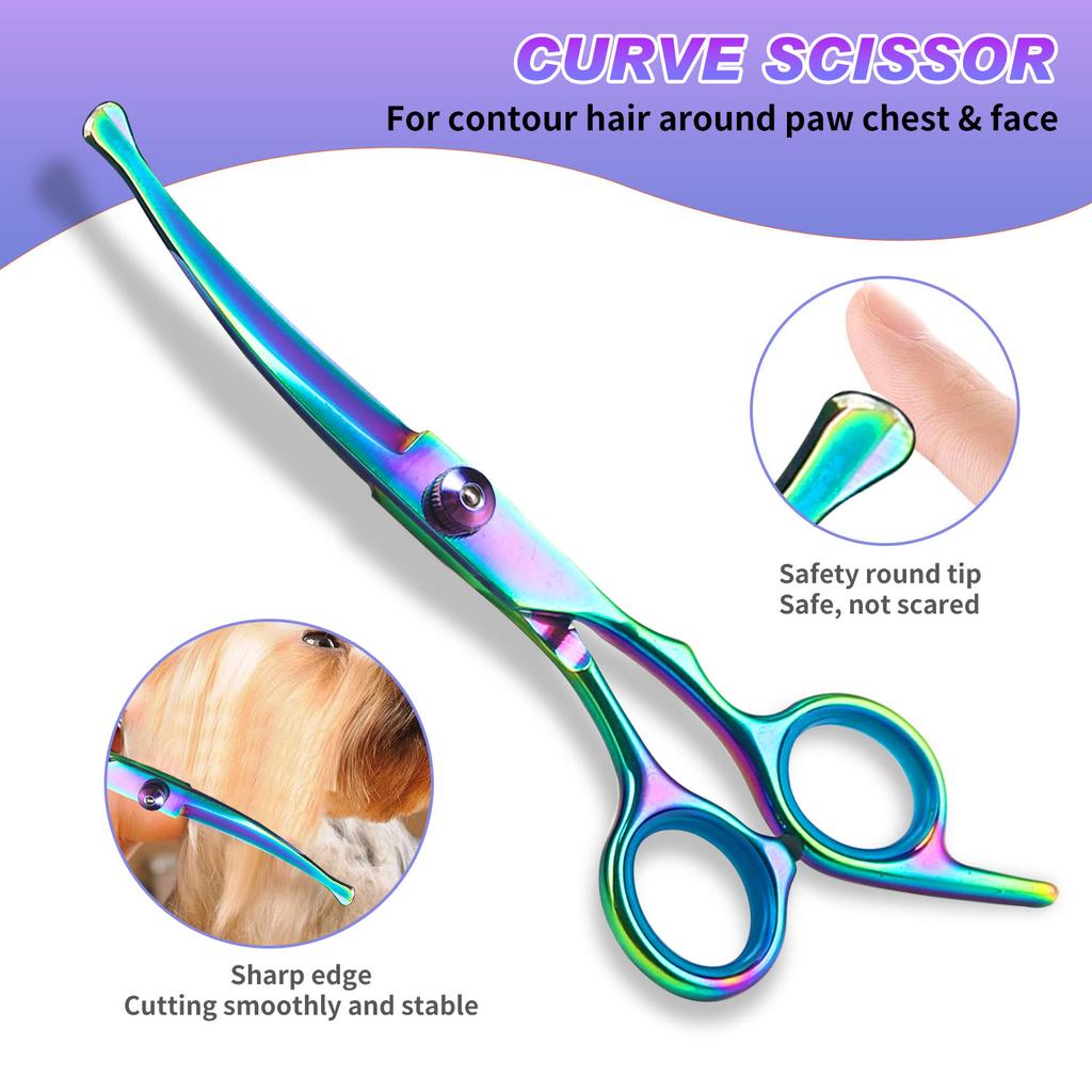 Professional Stainless Steel Pet Grooming Scissors - Right Hand Orientation, Multi-Purpose Hair Trimming Shears with Round Head,