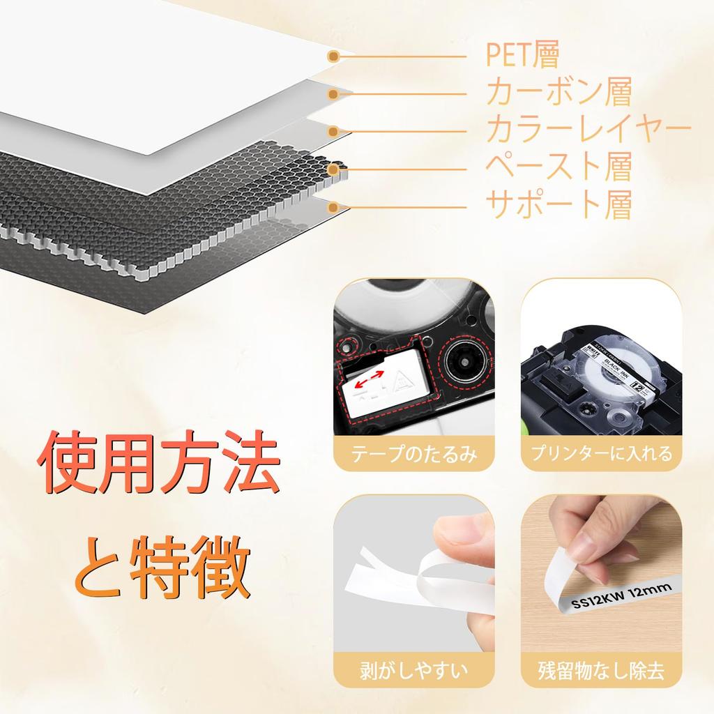 SS12K compatible Tepra label 12mm with black 8m 3-pack tape, white, text, length.