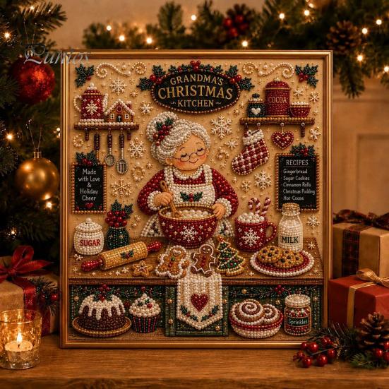 Artistic Faux Pearl Bead Mosaic Christmas Art Kit, 20x20cm Xmas Painting DIY Decorative Gemstone Wall Sparkling 3D Diamond Craft Kit for Adults,