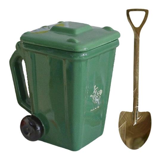 Yousheng Funny Trash Bin Ceramic Mug with Lid, Novelty Garbage Can Drinking Tea Cup with Handle, Recycling Bin Coffee Mug, Gag Gifts for Coworkers