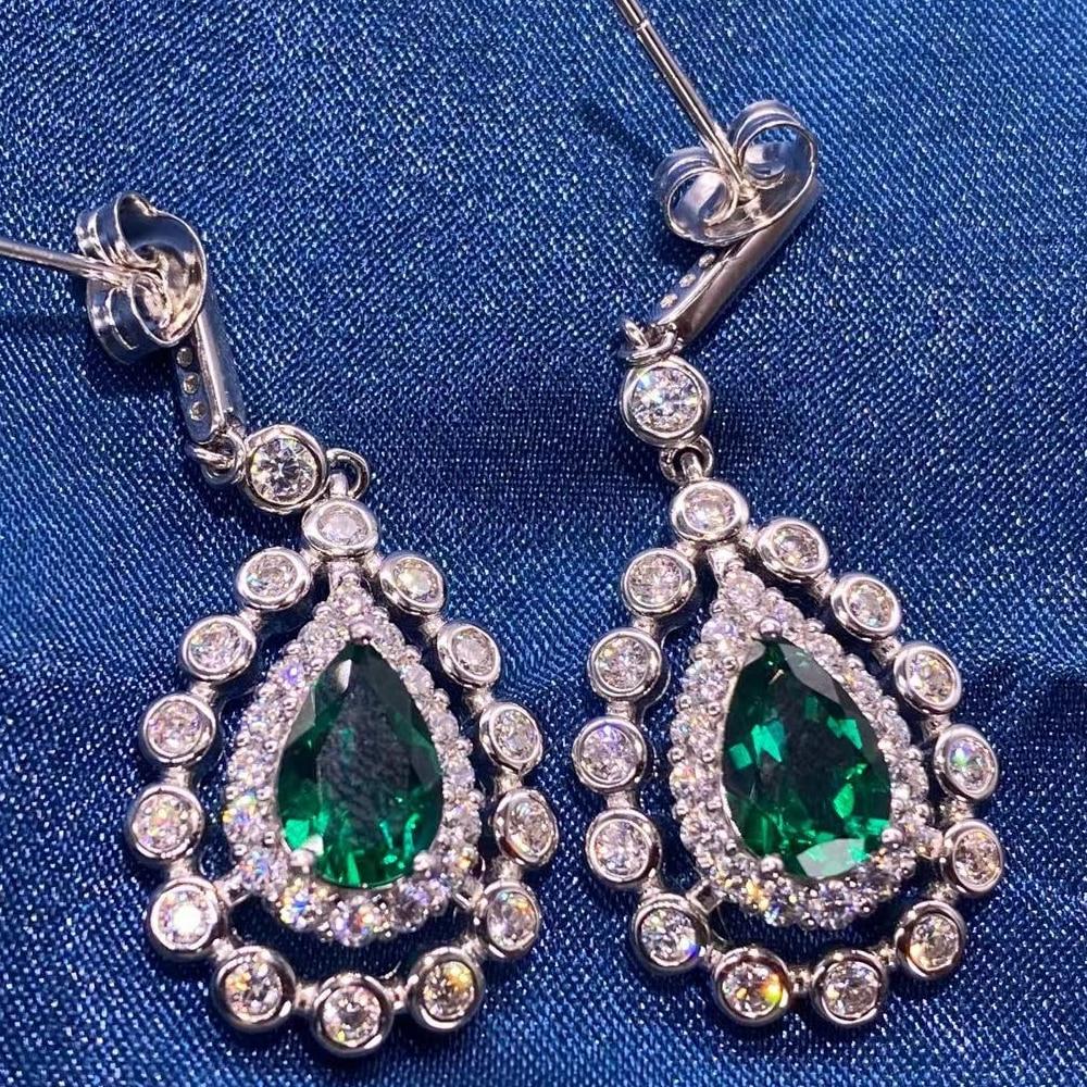 

Стерлингового серебра 925 пробы, измельченный лед, огранка груша, 2 карата, изумруд, муассанит, драгоценный камень, свадебные серьги-капли, ювелирные украшения