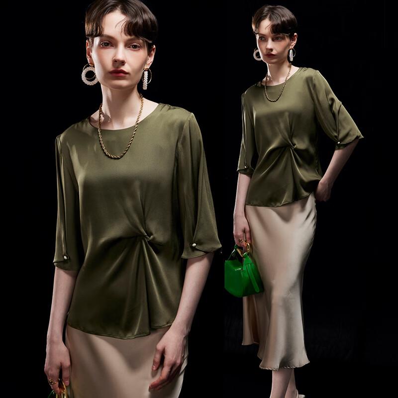 Wudao Women s Mulberry Silk Blend Round Neck T-Shirt L
