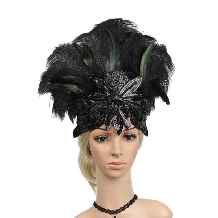 Feather Flapper Headband Masquerade Headpiece Mardi Gras Art Hair Accessories