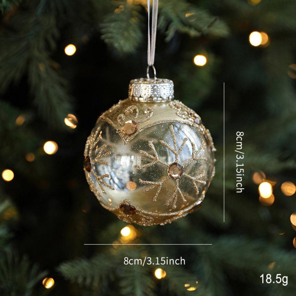 8cm Christmas Ornaments Ball Glitter Plastic Christmas Ornaments Hanging Golden Border Grid Painted Christmas Ball Pendant