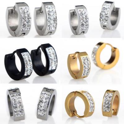 Unisex Punk Strass Intarsien Titan Stahl Ohrstecker Creolen Huggie Ohrringe AVE