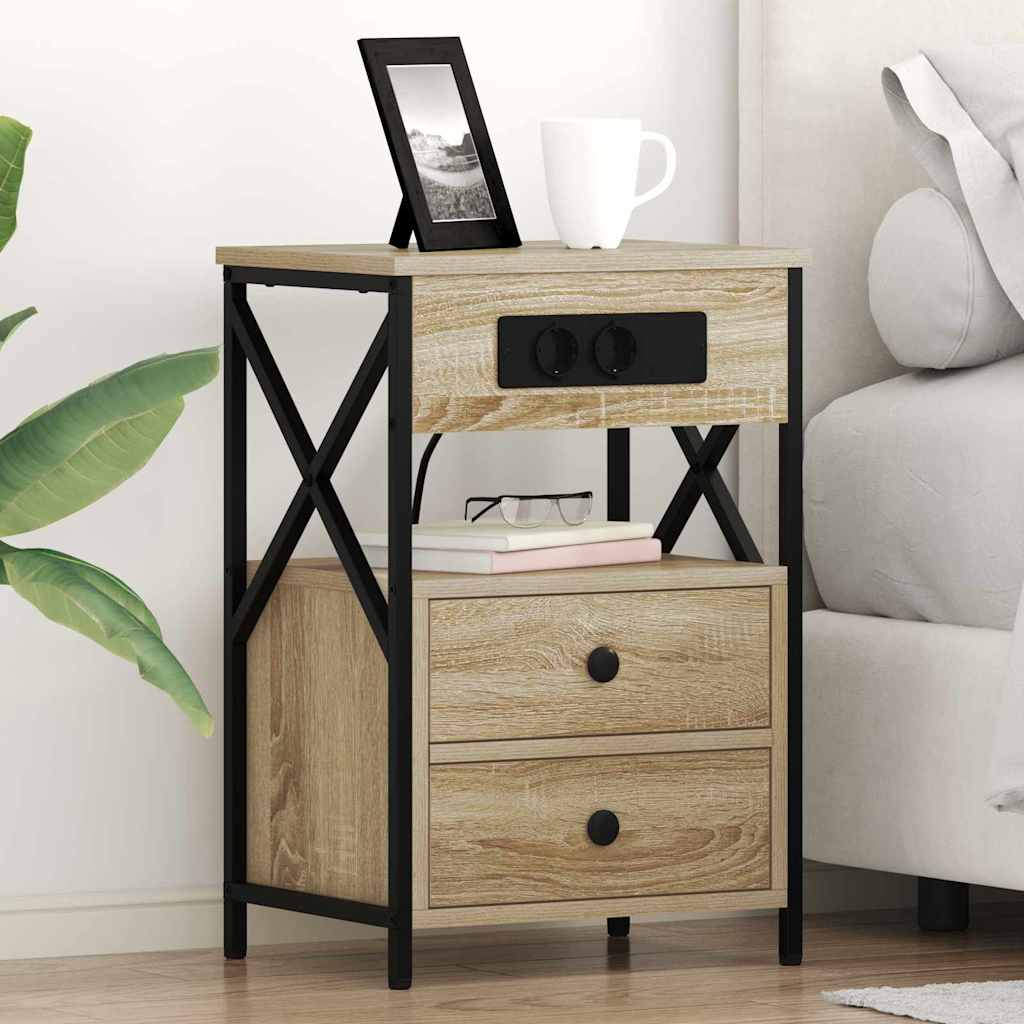 Nightstand Set (2 Pcs) Sonoma Oak Finish 40 X 31 X 60 Cm Engineered Wood