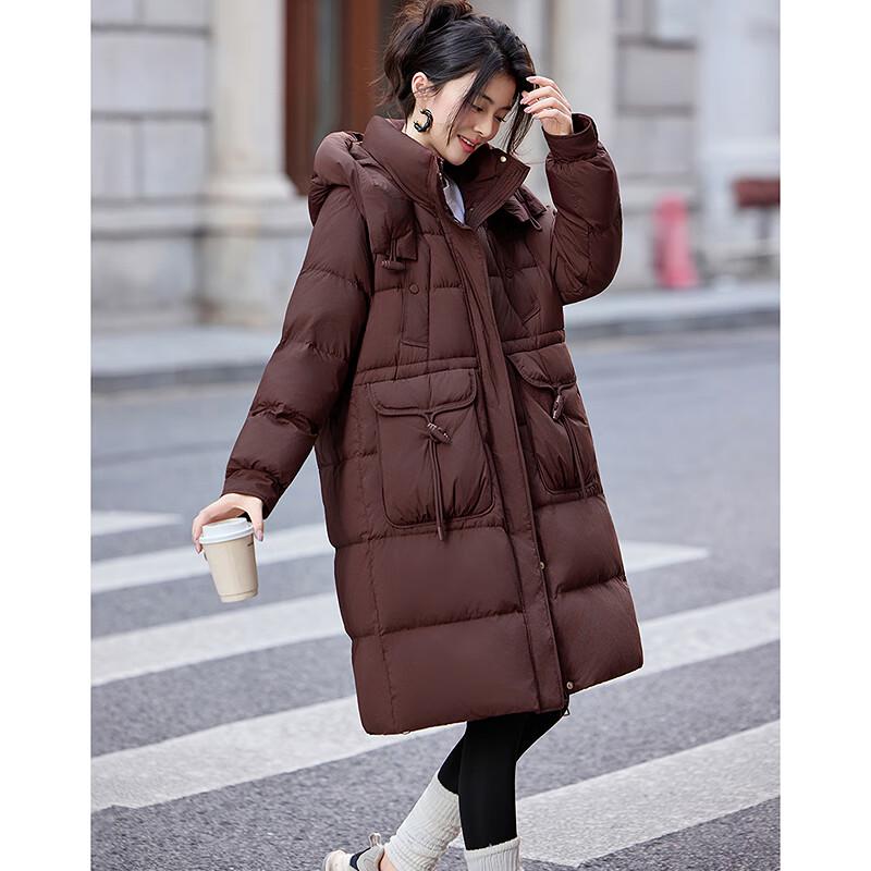 Fleeting Time Women's Elegant Hooded Mid-Length Down Jacket 255619Y1
