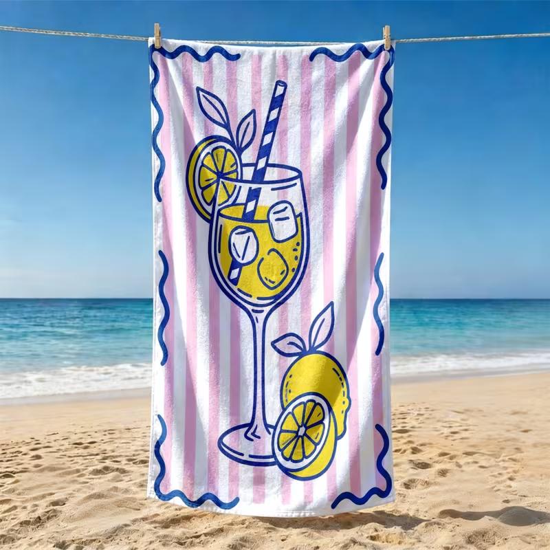Vintage Margarita Lime Cocktail Print Beach Towel Sand Free Quick Dry Towel for Beach Pool Spa Travel Summer Vacation