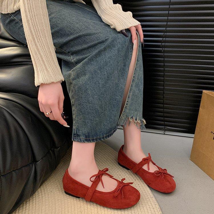 2025 early spring evening wind shoes flat shoes ballet shoes French bow Mary Jane shoes with skirt soft sole single shoes