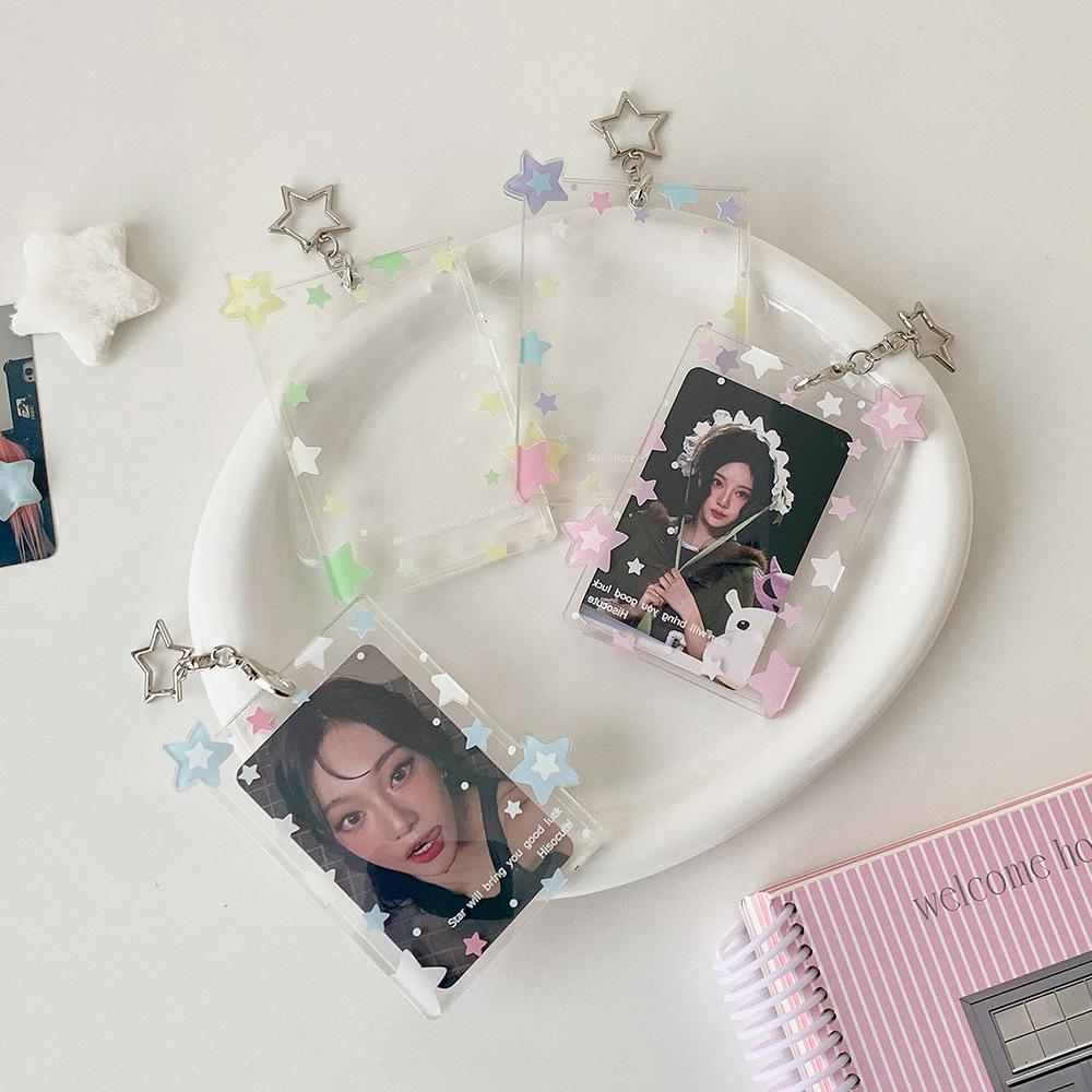 Cute Idol Photocard Display Pendant Transparent Acrylic Card Holder with Star Girls 3-Inch Photo Card Hard Case Cover Bag Decor