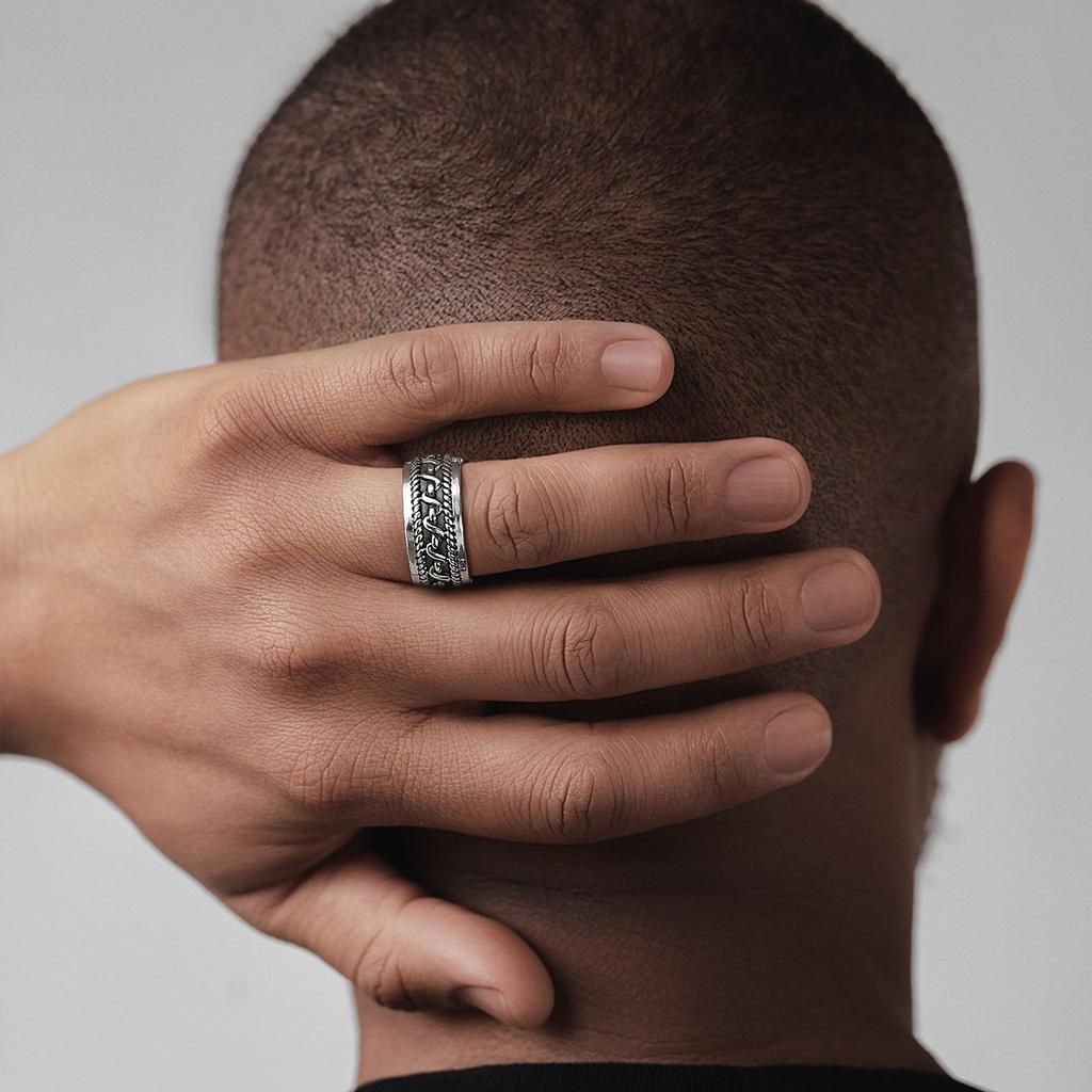Vintage Ring Man,Stainless Steel Twisted Rope Design Textured Pattern Ring, Men's Zircon