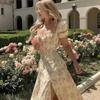 Summer Woman's Retro Elegent Suquare Neck Puff Sleeve Floral Print Maxi Dress Partywear SweetClub Dress