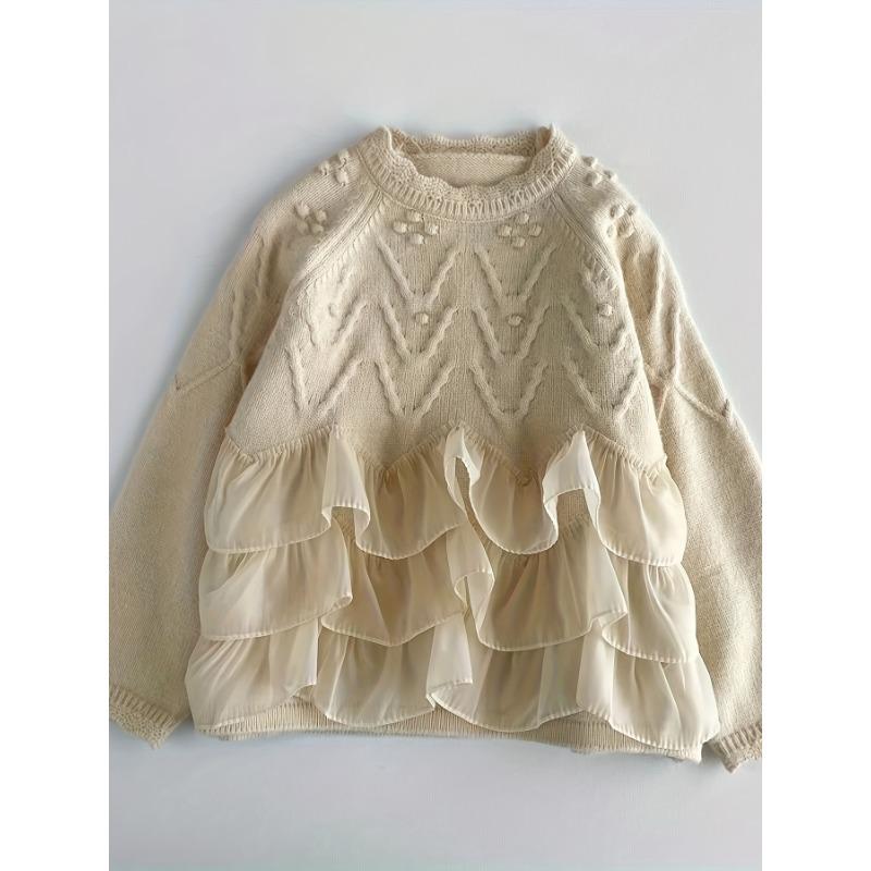 Girl's Knitted Sweater Dress: Soft Pink with Ruffled Hem, Perfect for Fall/Winter
