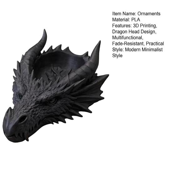 3D Printed Dragon Head Storage Tray 4.17" X 1.89" Desktop Jewelry Organizer Gothic