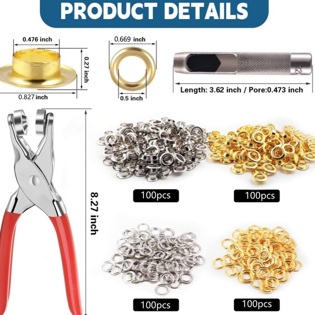 200 Piece 12mm Floral Eyelet Grommet Kit With Punch Pliers And Hole Punch Tool For Leather Fabric Crafting In 2 Colors