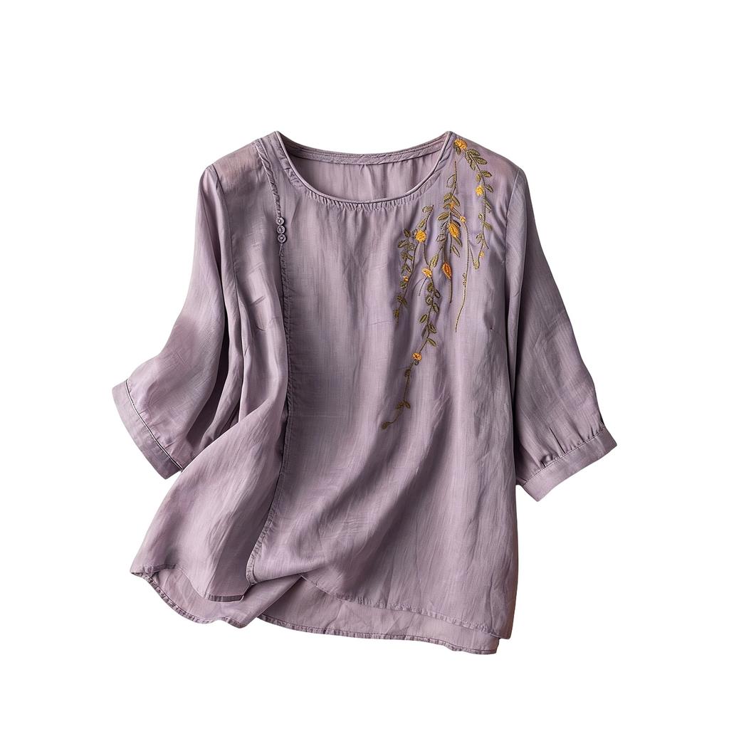 Women's Embroidered Cotton Linen Fashionable Loose Casual Top