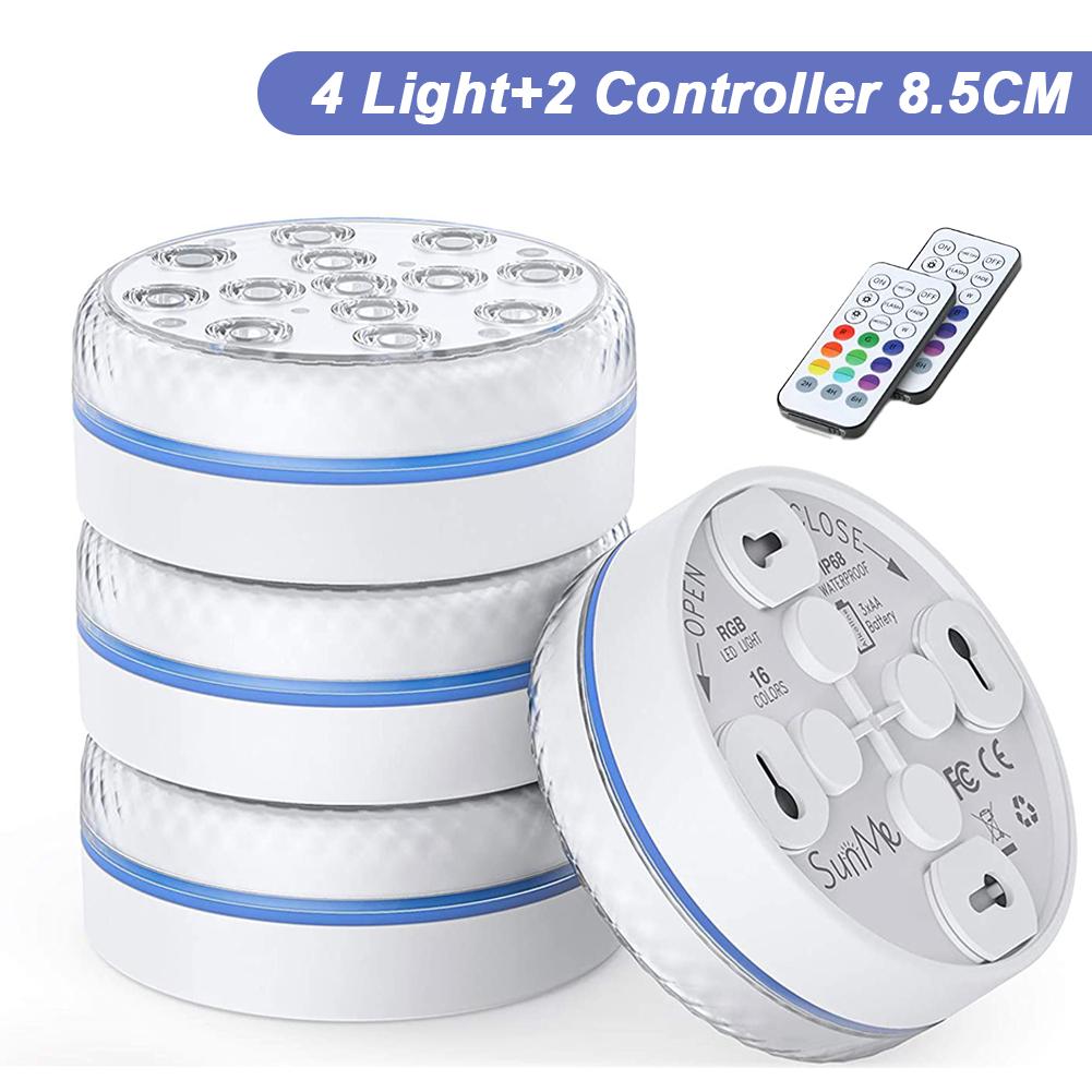 

Подводные светильники с дистанционным управлением 13LED светильник для бассейна IP68 водонепроницаемый яркий погружной светильник для пруда/бассейна/аквариума 4 Light+2 Controller 8.5CM