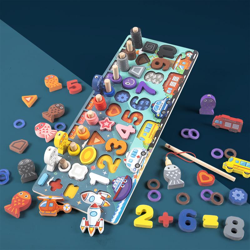

6-in-1 Magnetic Fishing & Math Shape Matching Puzzle for Kids