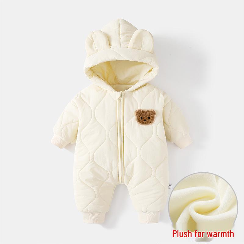 

Детский зимний комбинезон: Теплая верхняя одежда на флисовой подкладке для мальчиков и девочек 66 cm бежевый