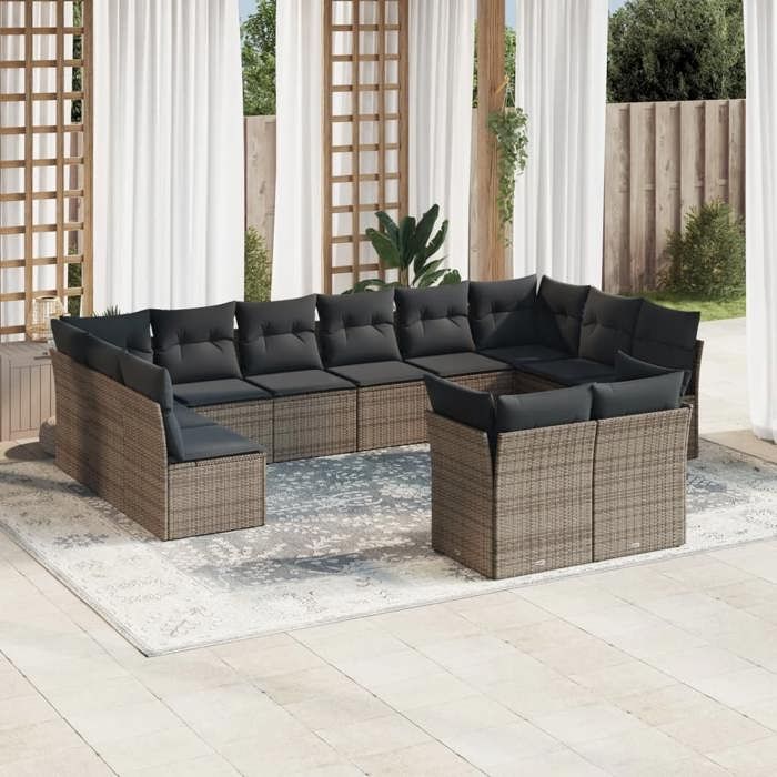 VidaXL Salon de Jardin avec Coussins 12 pcs, Canapés de Patio, Ensemble de Meubles, Mobilier de Terrasse Extérieur, Gris 3223947