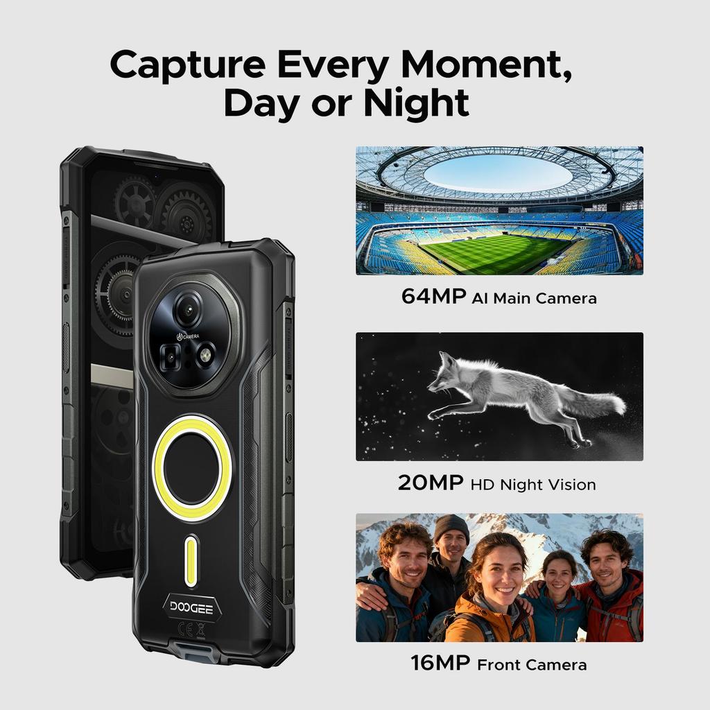DOOGEE Fire 7 Pro Rugged Phone 5G,POC Intercom Function,Dual Camping Lights,32GB+256GB/2TB, 13000mAh/33W, 6.6" HD+IPS, 64MP+20MP
