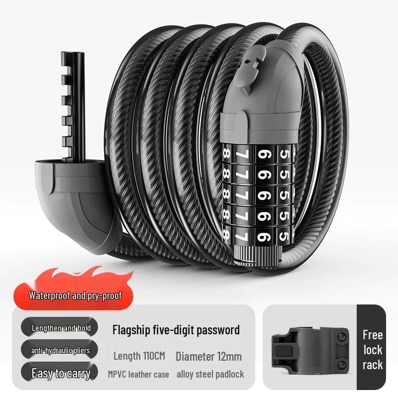 Multi-Purpose Anti-Theft Chain Lock for Bicycles, Scooters & Motorcycles 5-Digit Code - 110cm чёрный