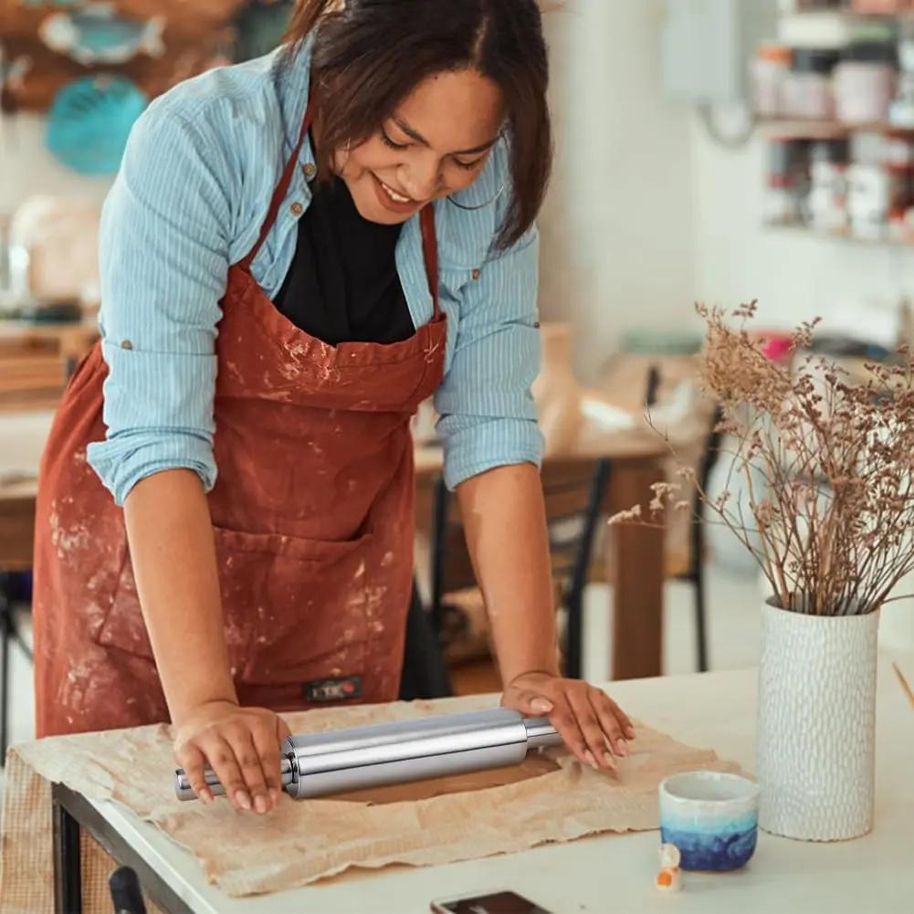 Stainless Steel Rolling Pin Non-stick Pastry Dough Roller Bake Pizza Noodles Dumpling Cookie Pie Making Baking Tool For Kitchen