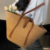 Large Capacity Woven Bag Women's New Straw Bag Shoulder Bucket Bag Portable Vegetable Basket Beach Bag Woven Straw Tote Bag for Women