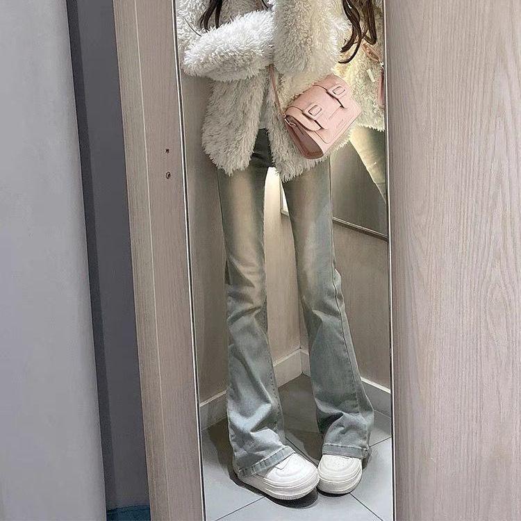 

Расклешенные джинсы в стиле ретро для девочек с высокой талией — облегающий эластичный весенний тренд S